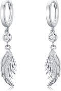 wholesale 925 Sterling Silver Angel Wing Feather Cross Dangle Drop Earrings for Women Men 3cm Long Hypoallergenic Minimalist Fine-0-0