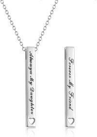 wholesale  Metal Sterling Silver Stone Bar Necklace Inspirational Jewelry for Women -Always My Daughter Forever My Friend-Silver
