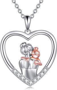 wholesale 925 Sterling Silver Mother and Child Heart Pendant Necklaces for Women Gifts-Mom heart necklace