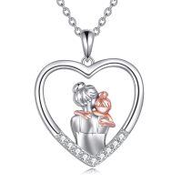 wholesale 925 Sterling Silver Mother and Child Heart Pendant Necklaces for Women Gifts-Mom heart necklace