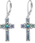 wholesale 925 Sterling Silver Celtic Cross Earrings with Abalone Shell Inlay Leverback Dangle Drop Religious Jewelry for Women and Men-0-0