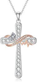 wholesale 925 Sterling Silver Moissanite Diamond Infinity Cross Heartbeat Necklace for Women-0-0