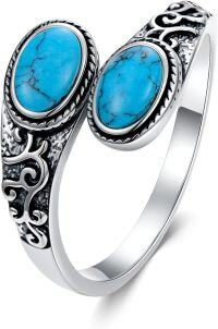 wholesale 925 Sterling Silver Turquoise Adjustable Flower Ring Women s Gift-Pattern C