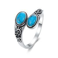 wholesale 925 Sterling Silver Turquoise Adjustable Flower Ring Women s Gift-Pattern C