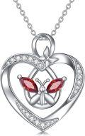 wholesale 925 Sterling Silver Red Crystal Heart & Butterfly Pendant Necklace for Women Gifts-0-0