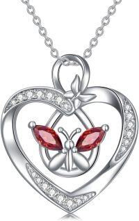 wholesale 925 Sterling Silver Red Crystal Heart & Butterfly Pendant Necklace for Women Gifts-02-Butterfly