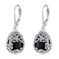 wholesale 925 Sterling Silver Tree Of Life Drop Earrings Wholesale With Green Stone-0-6