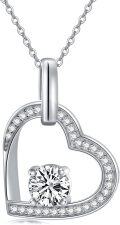 wholesale 14k White Gold Plated 925 Sterling Silver Moissanite Open Heart Pendant Necklace-0-0