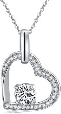 wholesale 14k White Gold Plated 925 Sterling Silver Moissanite Open Heart Pendant Necklace-Heart Necklace