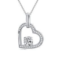 wholesale 14k White Gold Plated 925 Sterling Silver Moissanite Open Heart Pendant Necklace-Heart Necklace