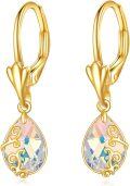 wholesale 14K Gold Sun & Moon Filigree Teardrop Dangle Leverback Earrings-0-0