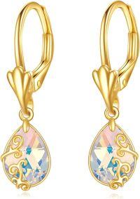 wholesale 14K Gold Sun & Moon Filigree Teardrop Dangle Leverback Earrings-Crystal Filigree Earrings