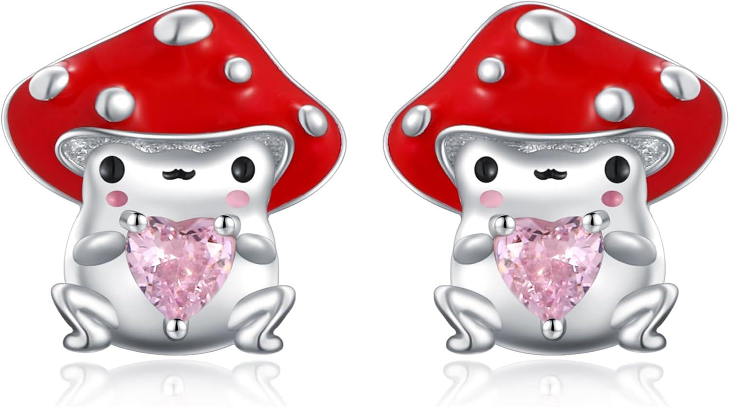 Sterling Silver Opal CZ Mushroom Stud Earrings for Women-CZ mushroom frog