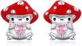 wholesale 925 Sterling Silver Red Enamel Pink Heart Crystal Mushroom Stud Earrings for Girls and Women-0-0