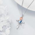 wholesale 925 Sterling Silver Blue Crystal Rose Cross Memorial Keepsake Pendant Necklace for Women-0-2