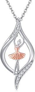 wholesale 925 Sterling Silver Ballerina Pendant Necklace with Rose Gold Accents and Cubic Zirconia Stones-0-0
