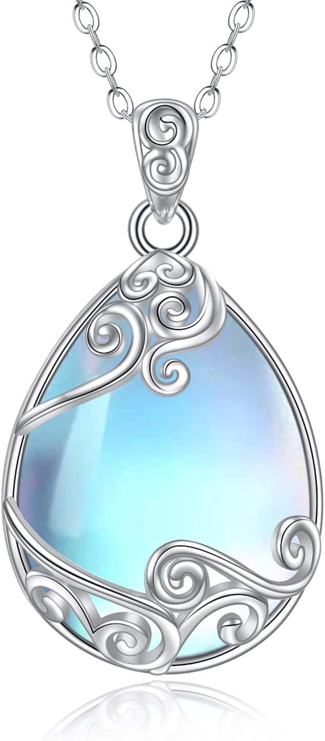 Sterling Silver Moonstone Filigree Teardrop Pendant Necklace for Women-A-filigree moonstone necklace