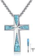 wholesale 925 Sterling Silver Turquoise Cross Cremation Urn Pendant Necklace  for Ashes Memory Keepsake s for Women and Men-0-0
