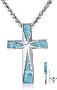 wholesale 925 Sterling Silver Turquoise Cross Cremation Urn Pendant Necklace  for Ashes Memory Keepsake s for Women and Men-Turquoise Cross