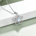 wholesale 925 Sterling Silver Blue Moonstone Flower Pendant Necklace for Women and Teen Girls-0-2