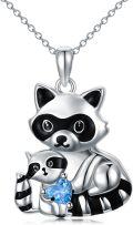 wholesale 925 Sterling Silver Raccoon Family Heart Pendant Necklace-0-0