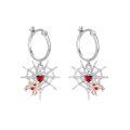 wholesale 925 Sterling Silver Hypoallergenic Red Heart & Spider Web Dangle Hoop Earrings for Women-0-0
