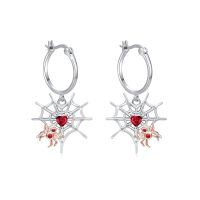 wholesale 925 Sterling Silver Hypoallergenic Red Heart & Spider Web Dangle Hoop Earrings for Women-Rose Gold