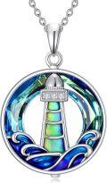 wholesale TOUPOP Lighthouse Necklace 925 Sterling Silver Lighthouse Pendant Wave Necklace Crystal Jewelry Christmas Gifts For Women -0-0