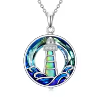 TOUPOP Sterling Silver Crystal Lighthouse Pendant Wave Necklace-undefined
