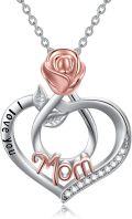 wholesale 925 Sterling Silver I Love You Mom Necklace with Rose Flower and Heart Pendant for Women-0-0