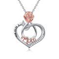 wholesale 925 Sterling Silver I Love You Mom Necklace with Rose Flower and Heart Pendant for Women-0-0