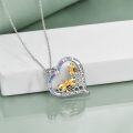 wholesale 925 Sterling Silver Gold-Plated Bee & Cubic Zirconia Heart Pendant Necklace - Mother & Baby Bee Design - Hypoallergenic Jewelry Gift for Women-0-3