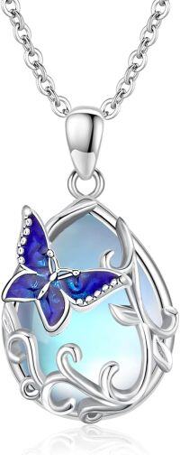 wholesale 925 Sterling Silver Blue Moonstone Butterfly Pendant Necklace-Butterfly-Moonstone