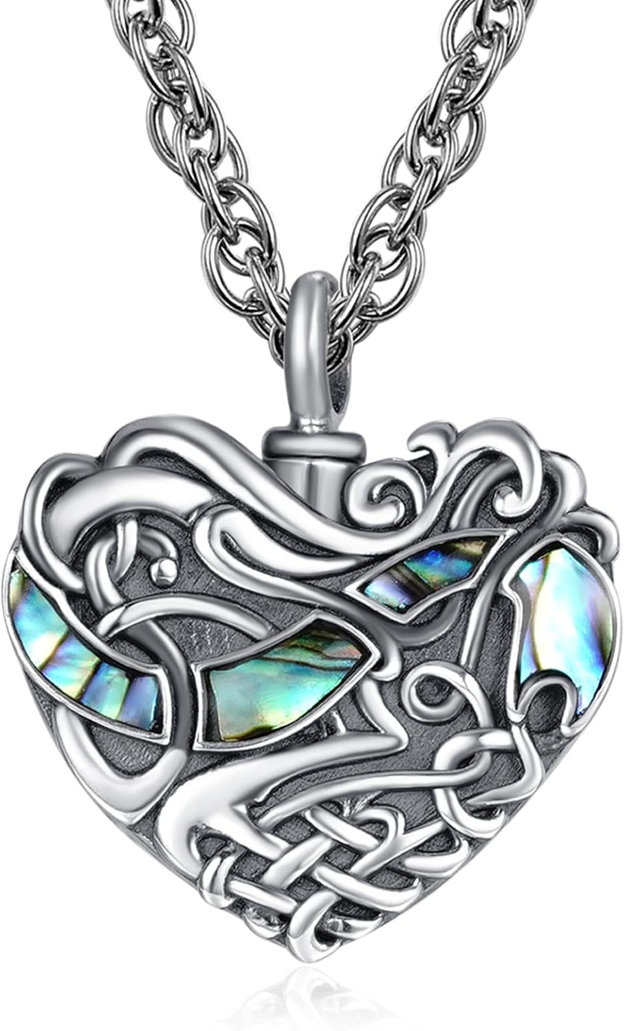 wholesale 925 Sterling Silver Abalone Shell Heart Urn Pendant Necklace with Stainless Steel Chain Memorial Keepsake Jewelry for Women and Men-0-0