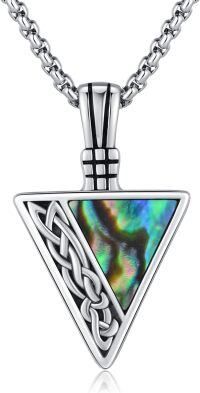 wholesale Sterling Silver Celtic Tiger Eye Necklace for Men Triangle Viking Pendant-Abalone