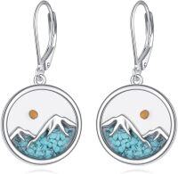 wholesale 925 Sterling Silver Turquoise Mountain Earrings with Mustard Seed Dangle Drops for Skiers Hikers Campers Climbers & Nature Lovers-Turquoise mountain earrings