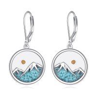 wholesale 925 Sterling Silver Turquoise Mountain Earrings with Mustard Seed Dangle Drops for Skiers Hikers Campers Climbers & Nature Lovers-Turquoise mountain earrings