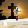 wholesale 925 Sterling Silver Cross Cremation Urn Pendant with Rainbow Stones and Funnel Set-0-3