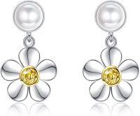 wholesale 925 Sterling Silver Daisy Flower Citrine Drop Earrings for Women Girls-Daisy