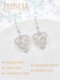 wholesale 925 Sterling Silver Opal Celtic Heart Knot Drop Earrings for Women Irish  Idea 4cm Long-0-2