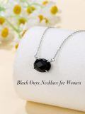 wholesale 925 Sterling Silver Black Onyx Oval Faceted Pendant Necklace Platinum Plated-0-5