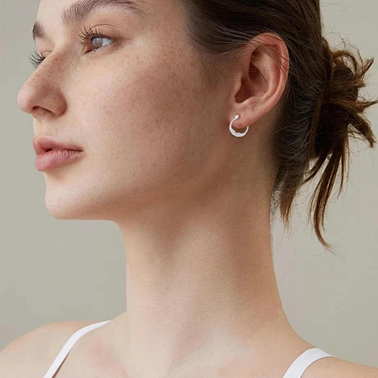 wholesale Silver 925 Sterling Silver Angel Wing Feather Cross Dangle Drop Earring for Women Men Small Hoop-0-2
