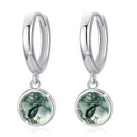wholesale 925 Sterling Silver Hoop Earrings Wholesale With Green Tree Charm Drop Earrings-01-Moss agate