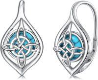 wholesale 925 Sterling Silver Celtic Knot Turquoise Drop Earrings for Women Irish Jewelry 3cm Long-Witches Knot