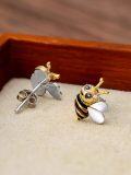 wholesale 925 Sterling Silver Bee Stud Earrings with Black and Yellow Stripes - Cute Insect  for Women Girls-0-5