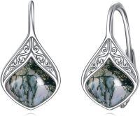 wholesale Sterling Silver Moonstone Teardrop Leverback Earrings for Sensitive Ears-Moss Agate Earrings