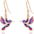 wholesale 925 Sterling Silver Purple & Blue Enamel Hummingbird Dangle Drop Earrings for Women-0-6