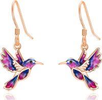 wholesale  Sterling Silver Enamel Hummingbird Dangle Drop Earrings for Women -Rose Gold