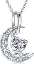 wholesale 925 Sterling Silver White Gold & Sterling Silver 1ct Heart Moissanite Diamond Moon Necklace for Women-0-0