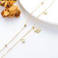 wholesale 14K Gold Double Chain Flower Pendant Ankle Anklet with CZ Stones - Perfect Gift for Wife/Mom/Friend (8+2)-0-3